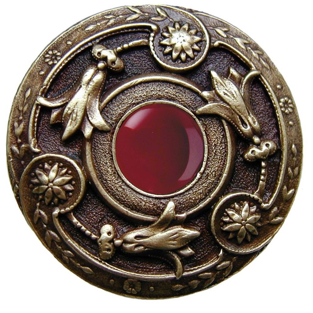 Notting Hill NHK-161-AB-RC Jeweled Lily Knob Antique Brass/Red Carnelian natural stone